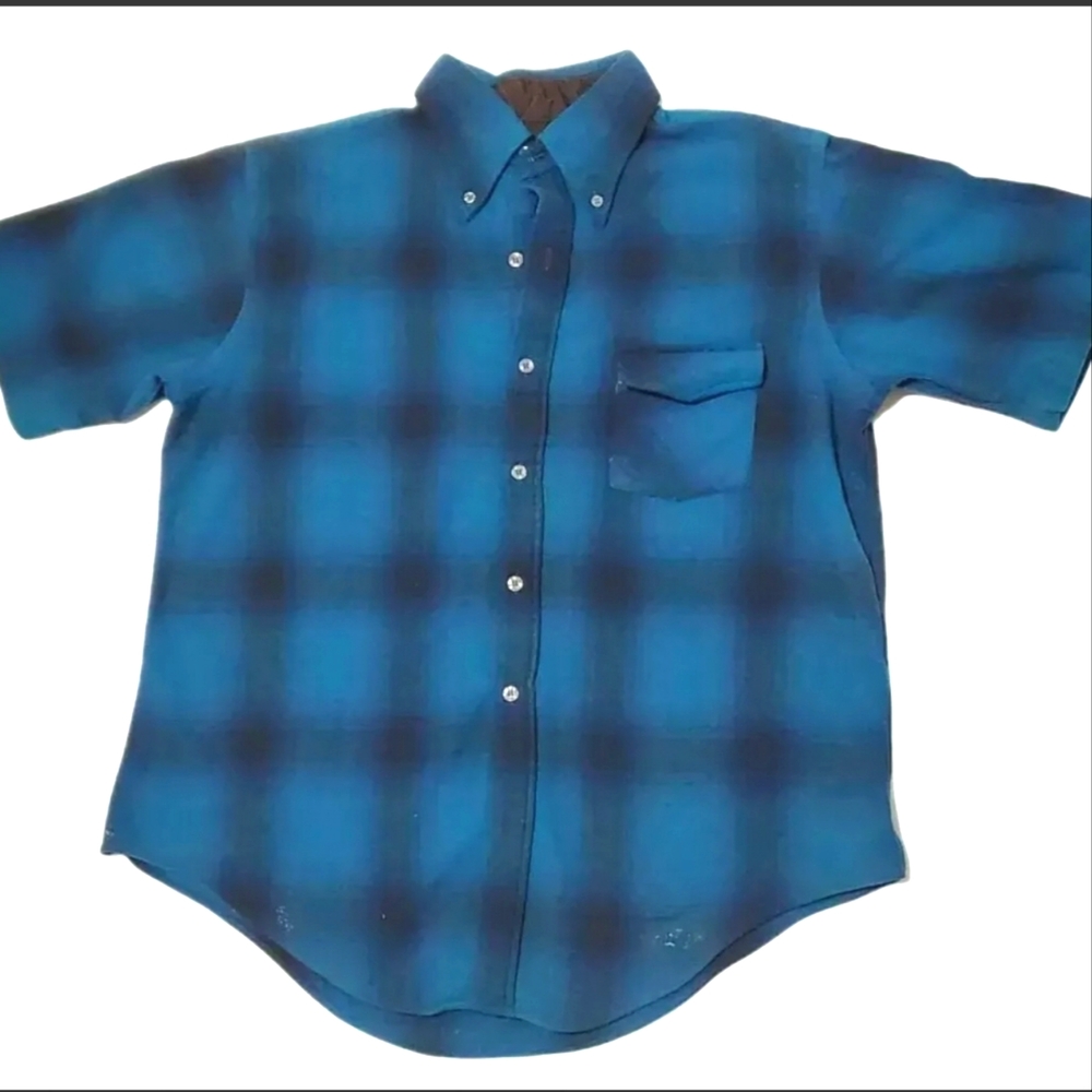 Vintage Ponderosa By Bardon Men’s Short Sleeve Wool Plaid Shirt Size L 16-16.5